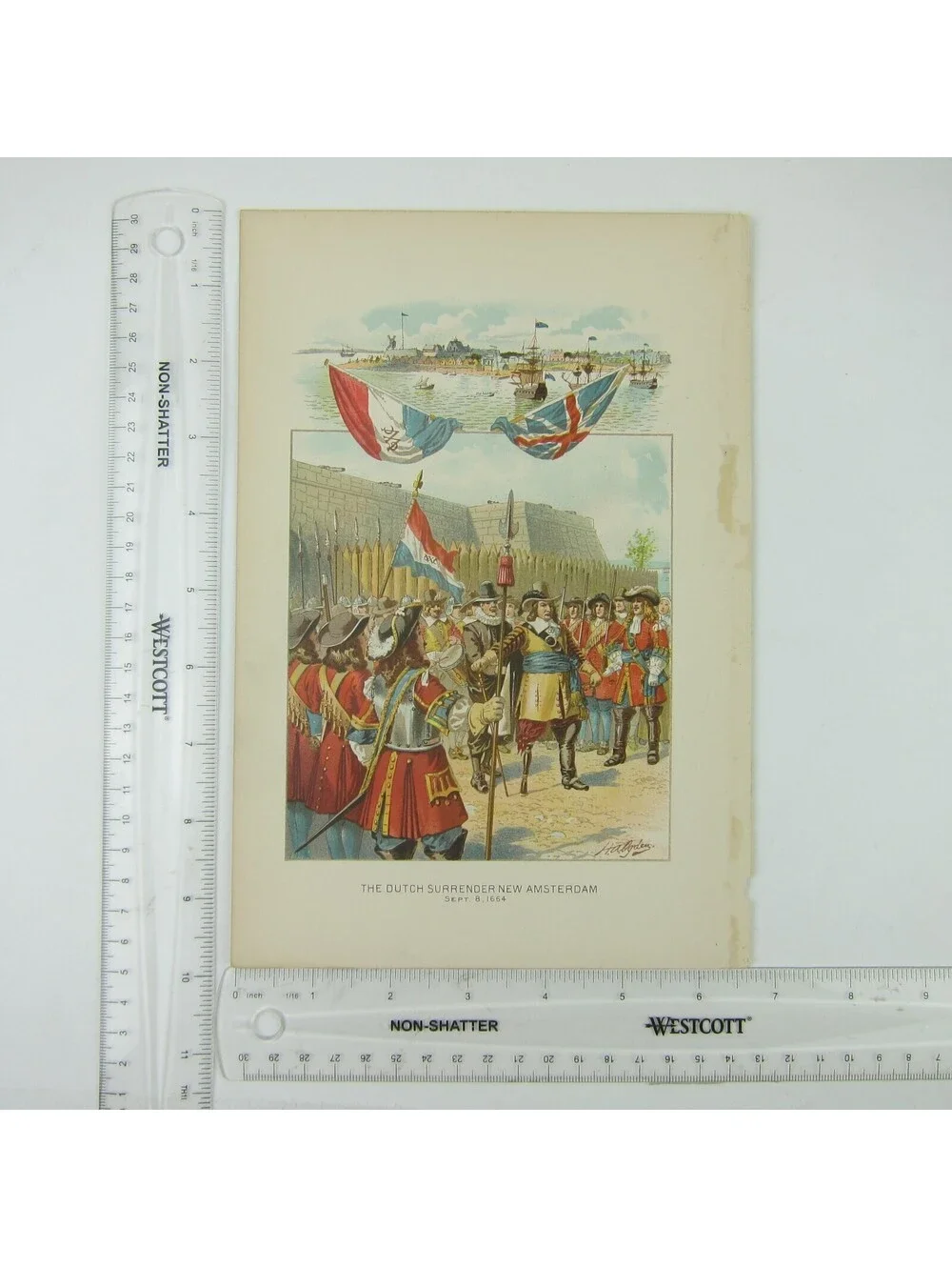 Chromolithograph Book Plate Dutch Surrender New Amsterdam 1664 Antique 1890s
